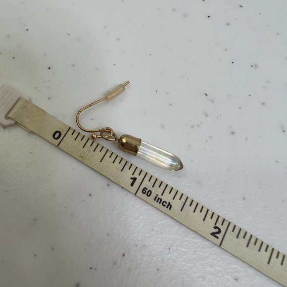 Faux‎ Crystal Earrings Drop Quartz Look Rainbow Clear Gold Tone Dangle - Picture 5 of 6